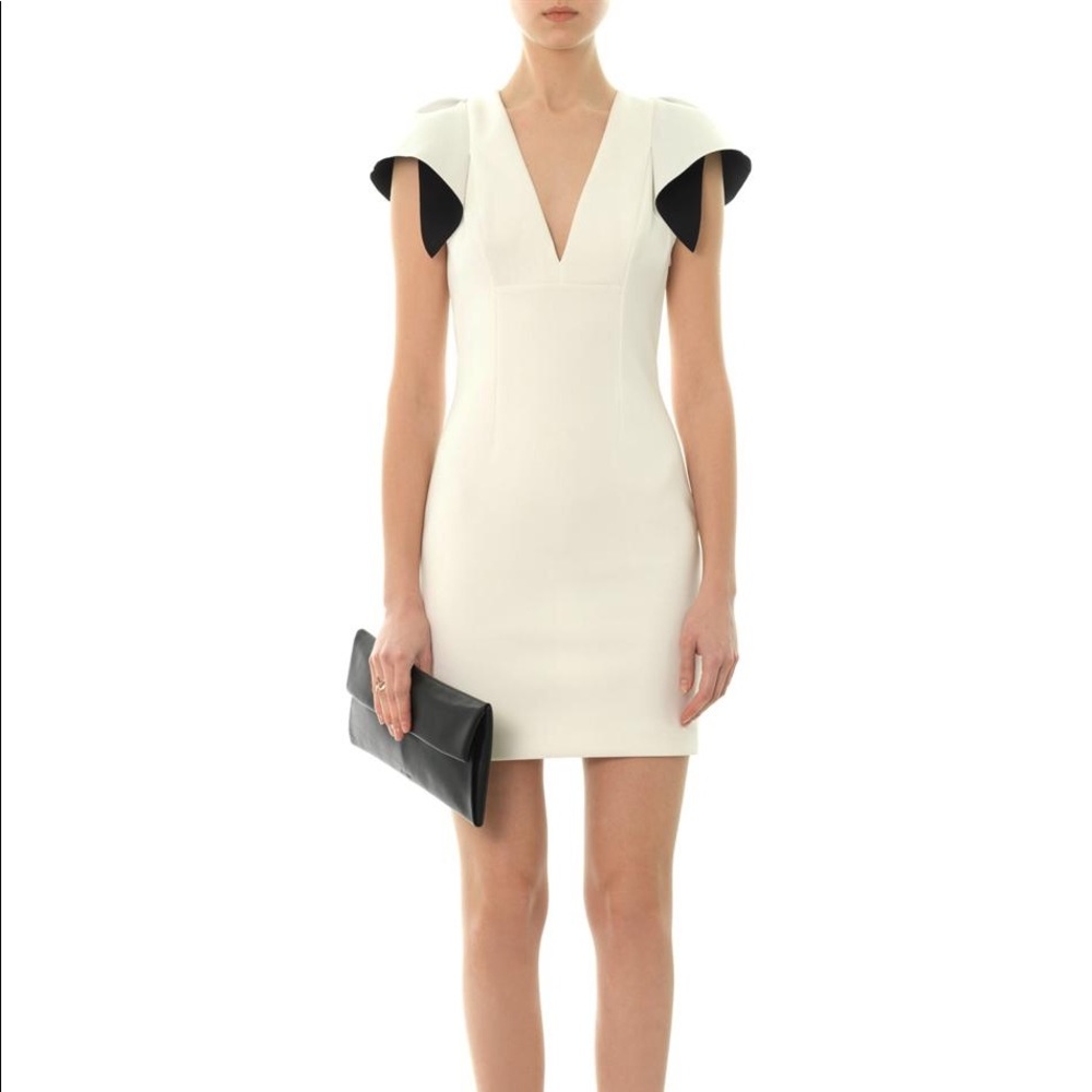 Robert Rodriguez Neoprene Vneck Ruffledback Dress